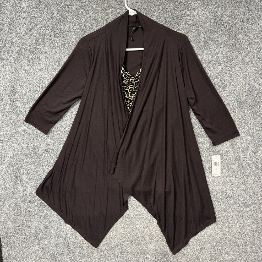 Allie & Rob Blouse S Brown Leopard Print Office Siren Mob Wife Y2K Asymmetrical